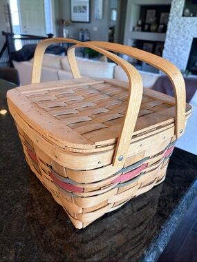 Woven Picnic Basket with Handles -Red and Green Accent colors